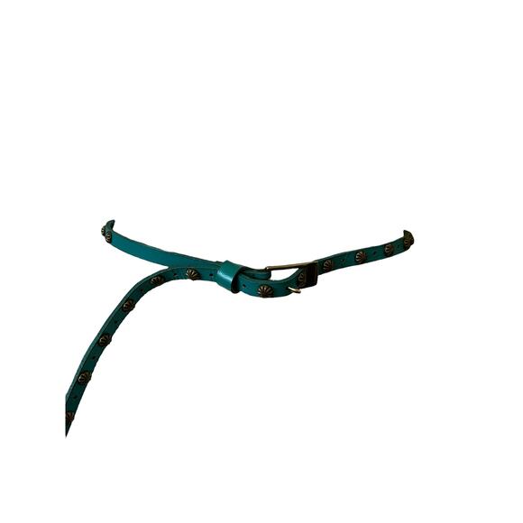 Fina Firenze Genuine Leather Belt aqua Blue Studded sz M - Picture 6 of 9